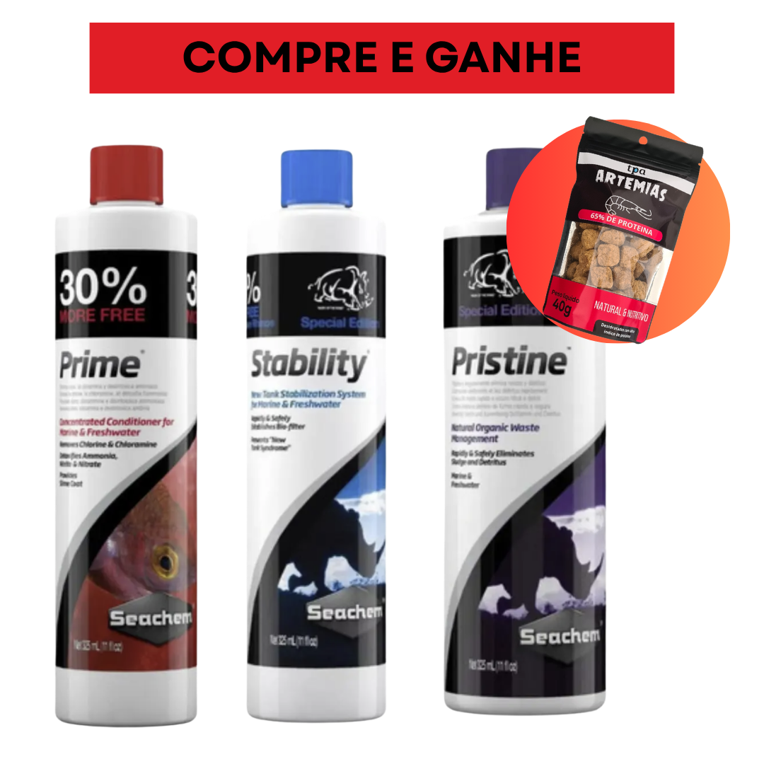 Ganhe 40g de artemias comprando 325ml prime + 325ml stability + 325ml pristine