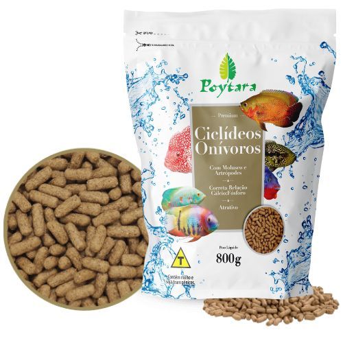 Ração Para Peixes Premium Poytara Ciclídeos Onívoros Bag 800g