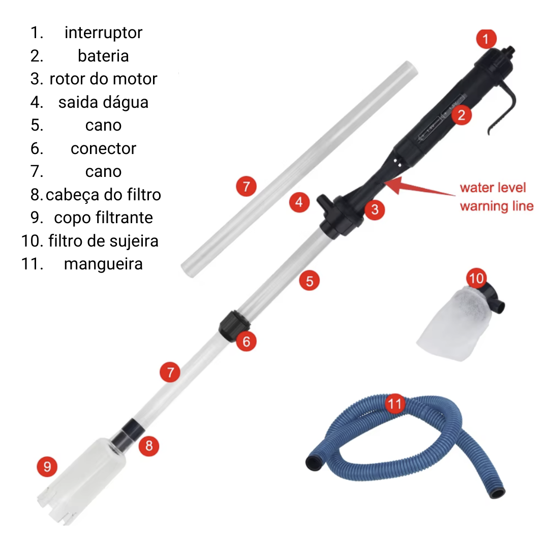 sifão elétrico filtro de sujeira 500 litros por hora