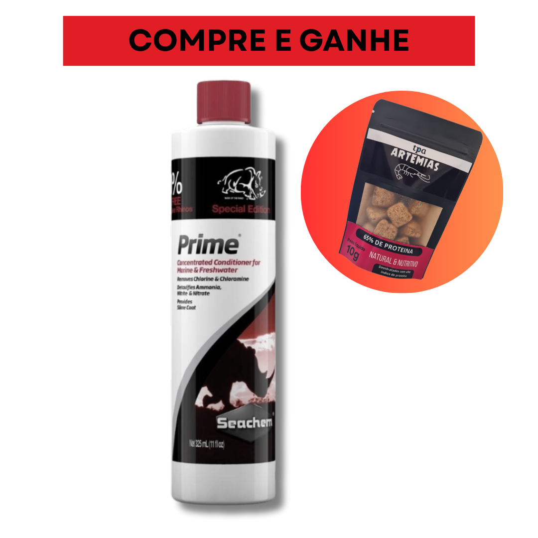 Compre prime seachem 325ml e ganhe 10g de artemias