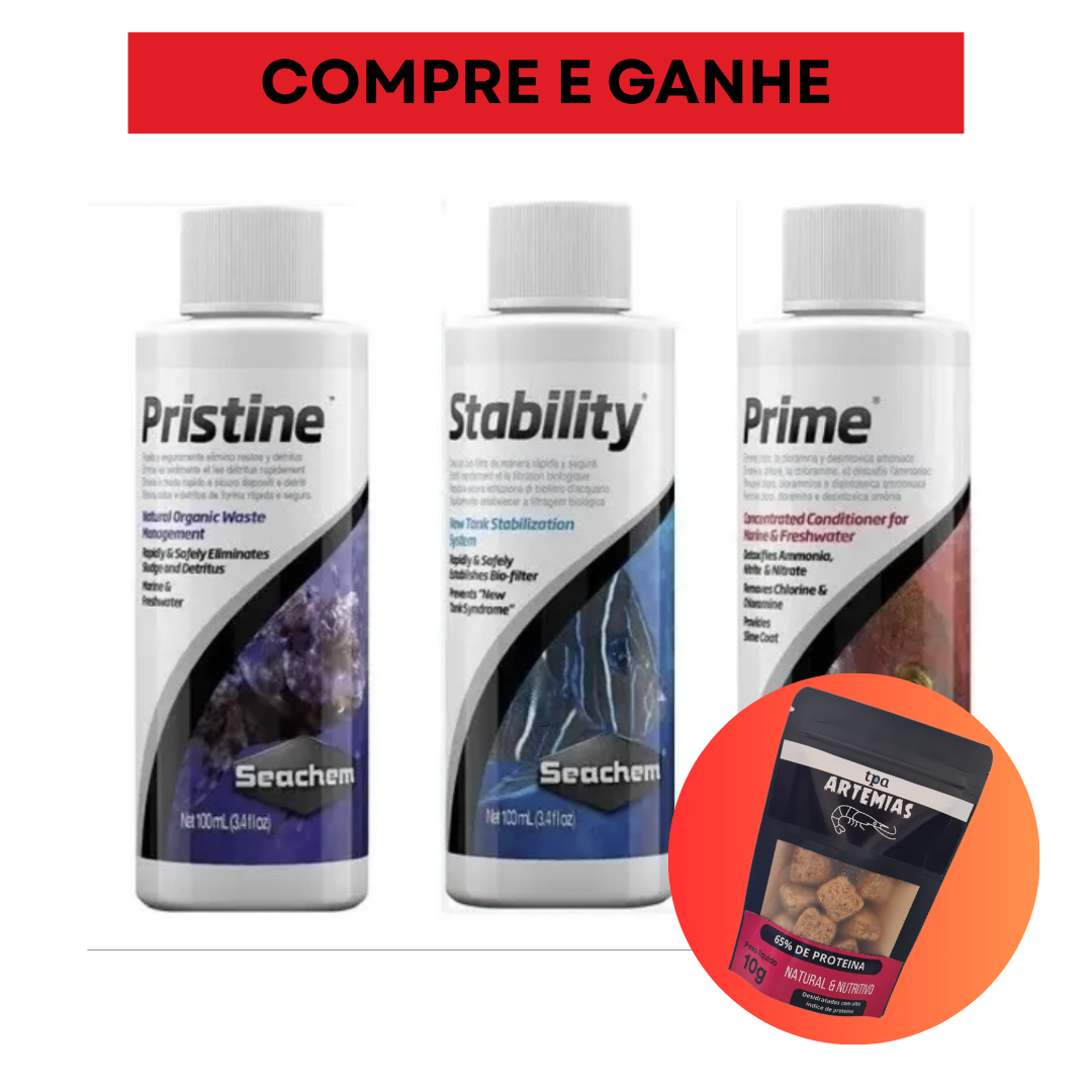 Compre prime, stability e pristine 100ml e ganhe 10g de artemias