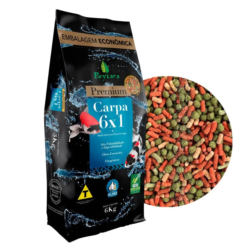 Ração Para Carpas Poytara Premium Carpa 6x1 - 6kg - Zlpet Poytara Lagos e Aquários