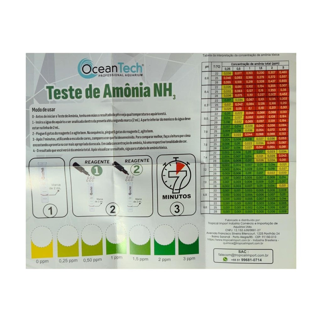 Ocean Tech Amônia NH3 Kit Teste 100 Unid Aquário Peixes